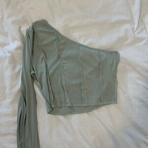 SHEIN Light Green Asymmetrical Crop Top